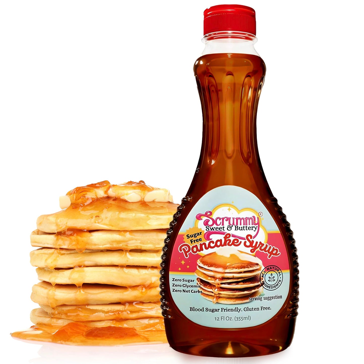 Scrummy Sweet & Buttery Sugar Free Pancake Syrup - Zero Sugar, 0g Net Carbs, Diabetic Friendly, Keto Certfied Breakfast Syrup fo