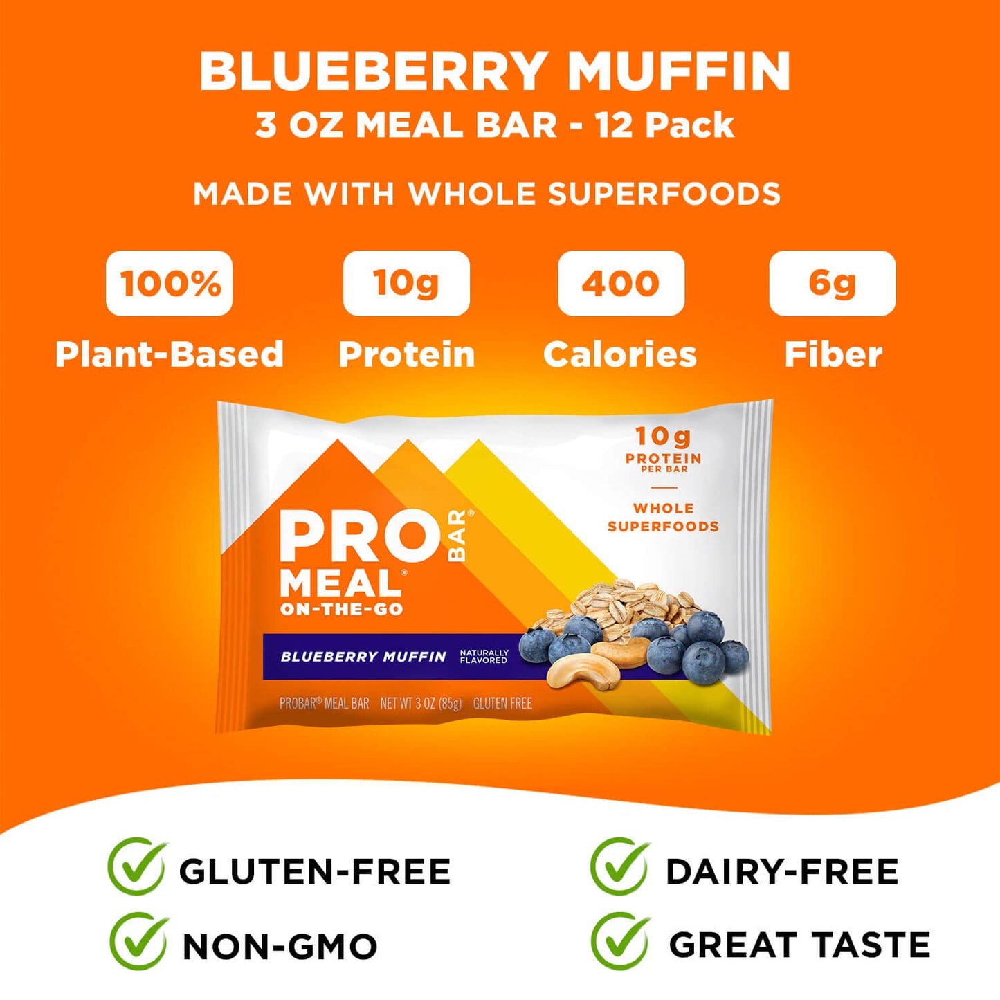 PROBAR - MEAL Bar, Blueberry Muffin, Non-GMO, Gluten-Free, Healthy, Plant-Based, Whole-Food Ingredients, Natural Energy (12 Coun