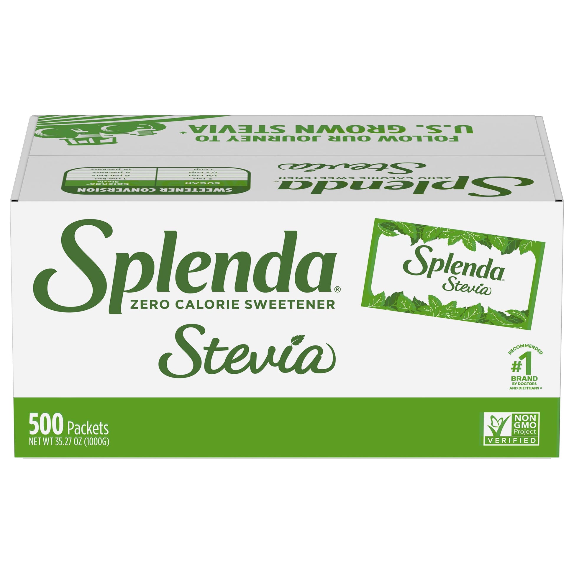 Splenda Stevia Zero Calorie Sweetener, Plant Based Sugar Substitute Granulated Powder, Single Serve Packets, 500 Count (Pack Of