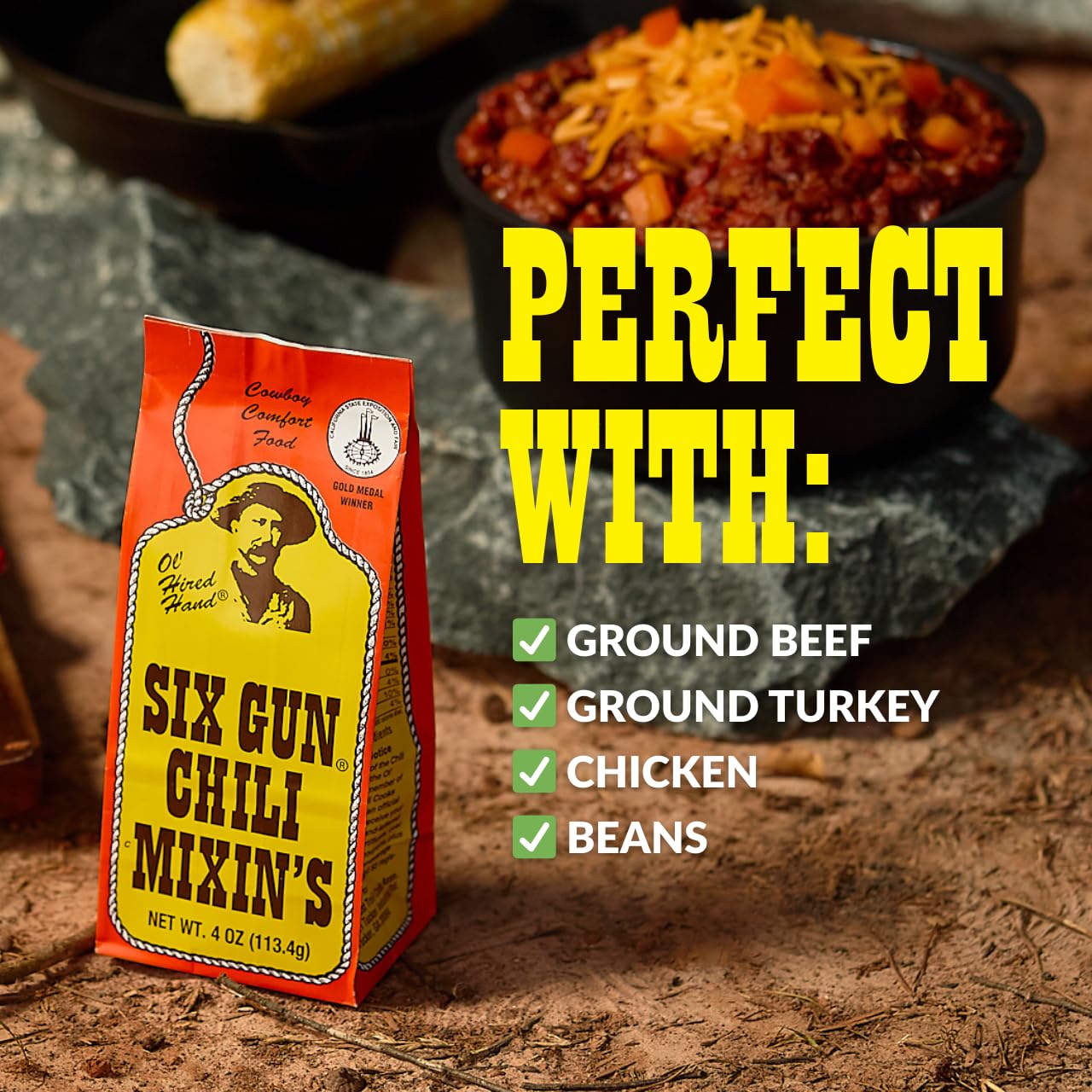 Six Gun Chili Mixins Original Chili Seasoning Mix 6 Pack - Authentic Texas Chili Kit with Spices and Seasonings for Homemade Chili  Easy Dinner  No MSG  Bold Flavor  Gluten Free