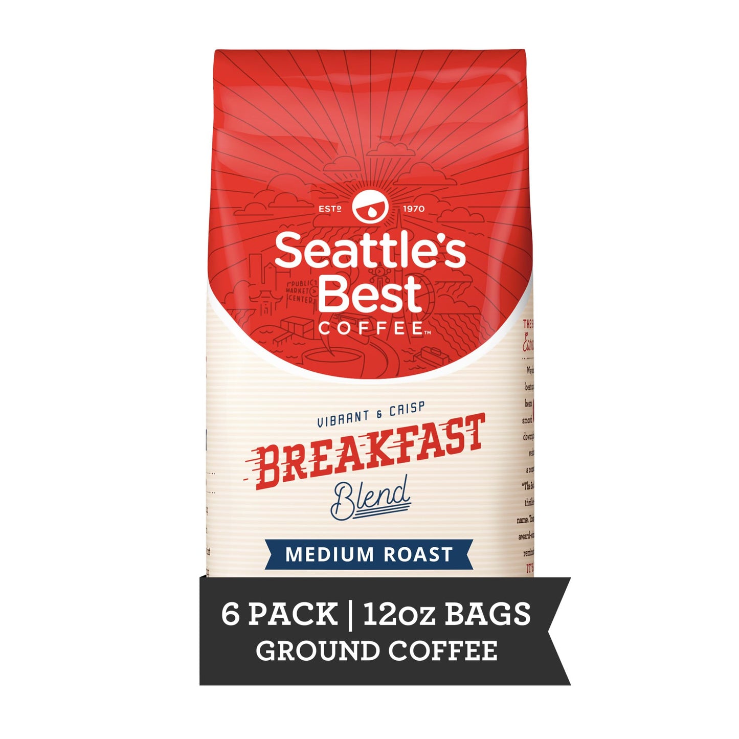 Seattles Best Coffee Breakfast Blend Medium Roast Ground Coffee | 12 Ounce (Pack of 6)