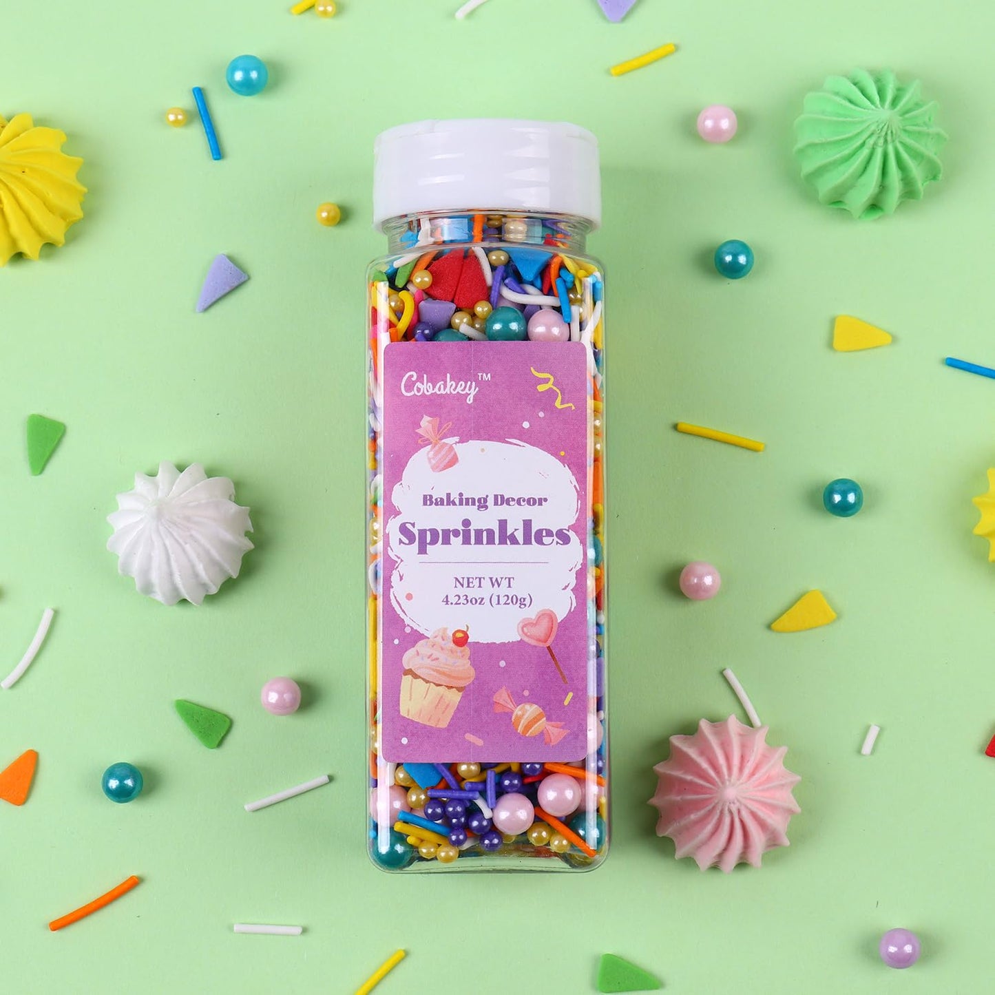 Rainbow Sprinkles For Cake Decorating 4.23Ounce - Colored Pearl Sprinkles For Cupcake Toppers, Ice Cream, Candy, Cookie Decorati