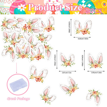 24Pcs Edible Floral Easter Bunny Ear Cupcake Toppers Edible Rabbit Ears Cupcake Picks Wafer Paper Easter Day Cake Toppers For Ea