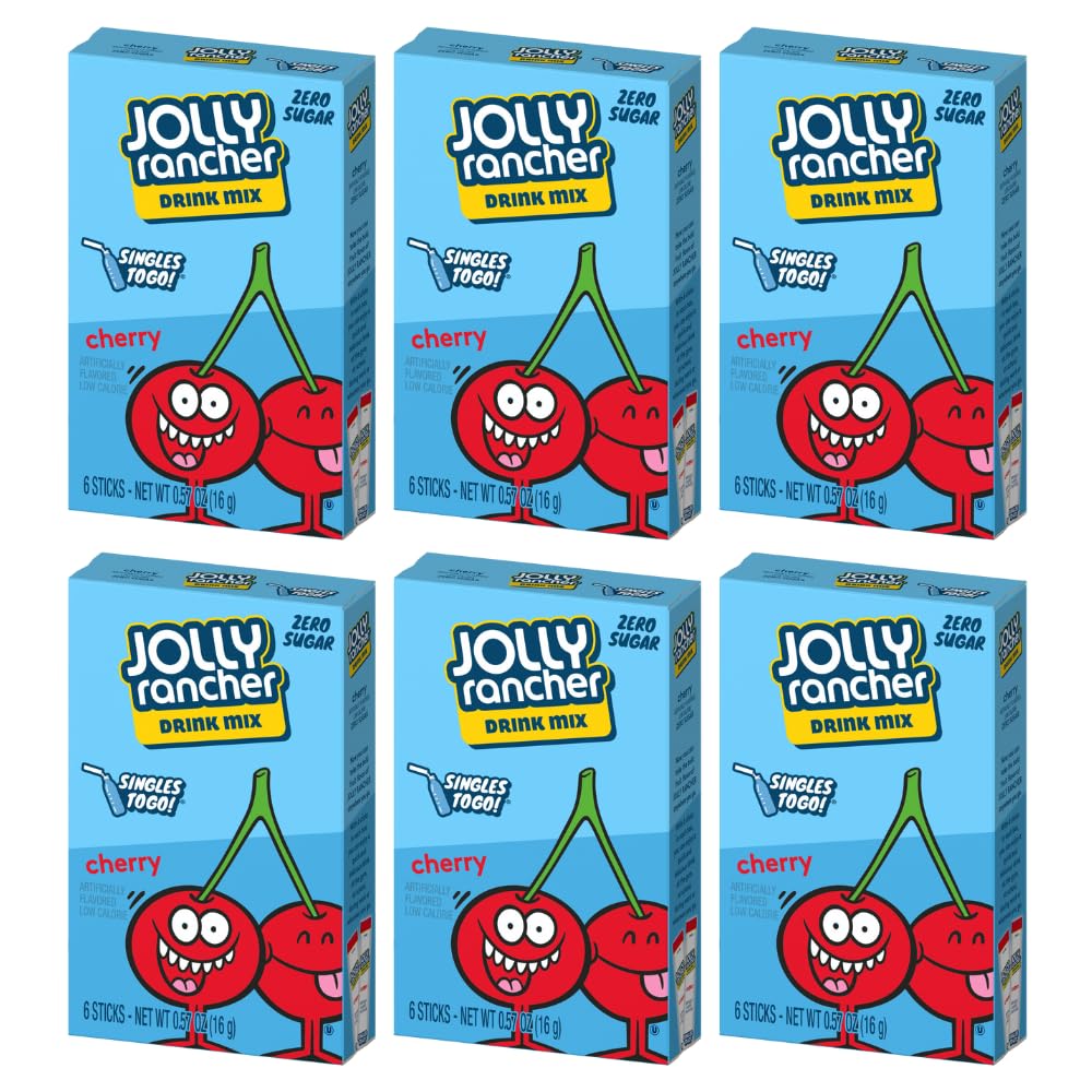 Jolly Rancher Singles To Go! Cherry, 6 Boxes With 6 Packets Each - 36 Total Servings