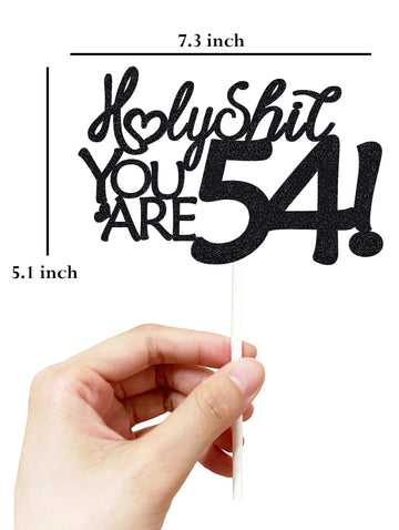Veegood Happy 54Th Birthday Cake Topper - Funny & Glitter Black, 54Th Decorations