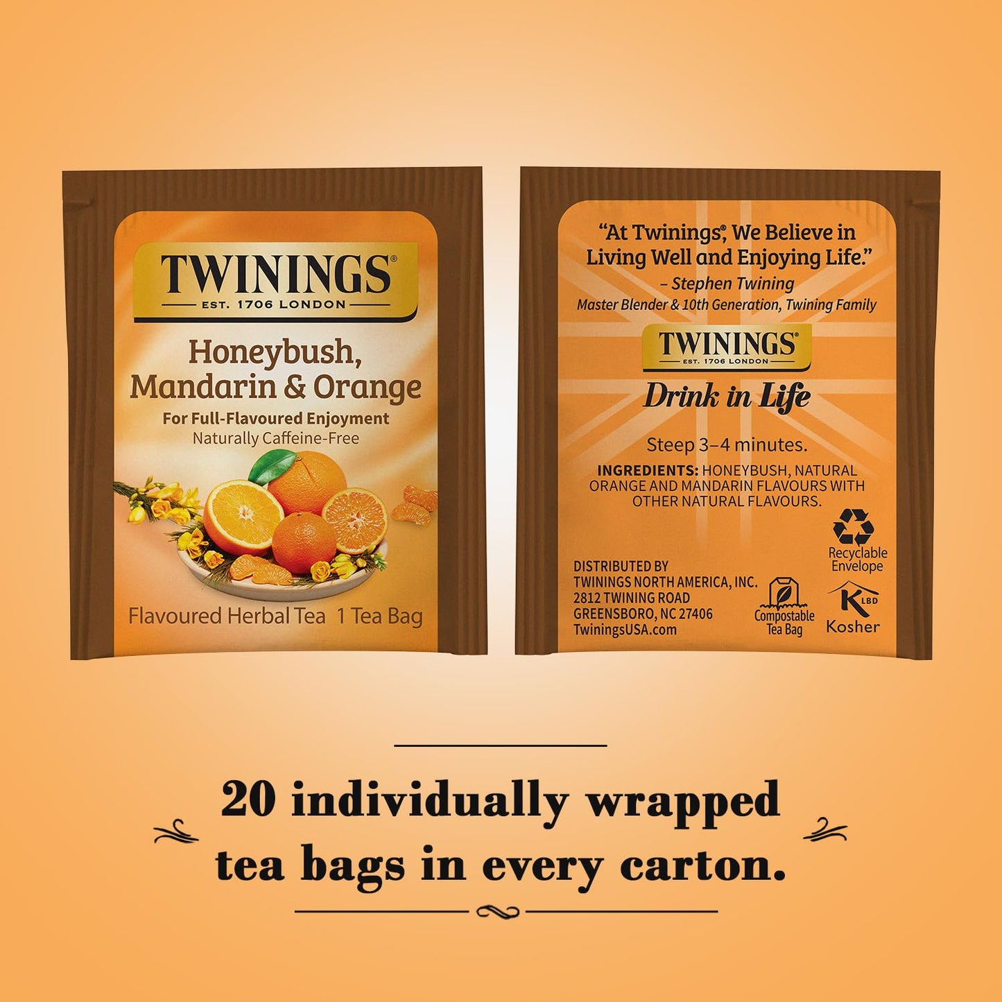 Twinings Honeybush, Mandarin & Orange Herbal Tea Bags - 20 Count, Tea