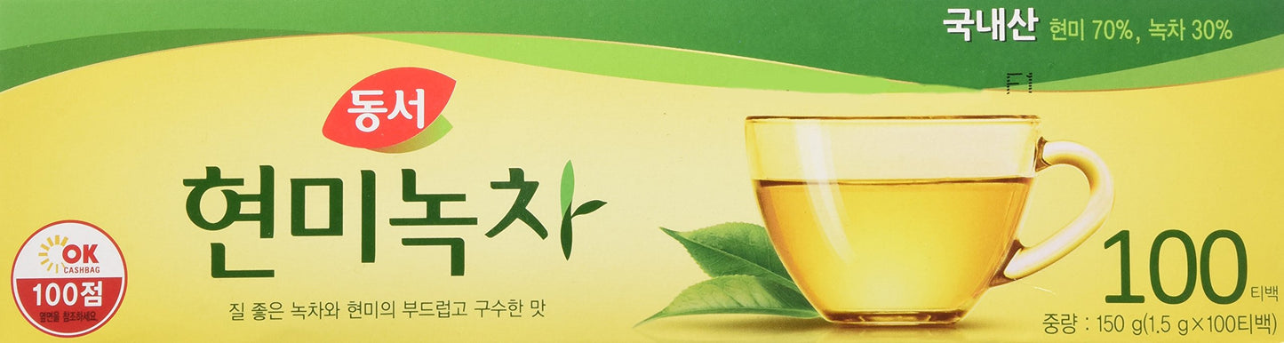 Dongsuh Korean Brown Rice Green Tea, Traditional Korean Tea Blend, 100 1.5G Tea Bags
