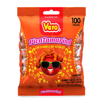 Vero Picatamarind - Tamarind Flavor Chewy Gummy Treats Coated With Chili Powder & Sugar 100 Pieces (5.15 Oz) - Mexican Candy - Individually Wrapped Gummies For Halloween, Piñatas, And More