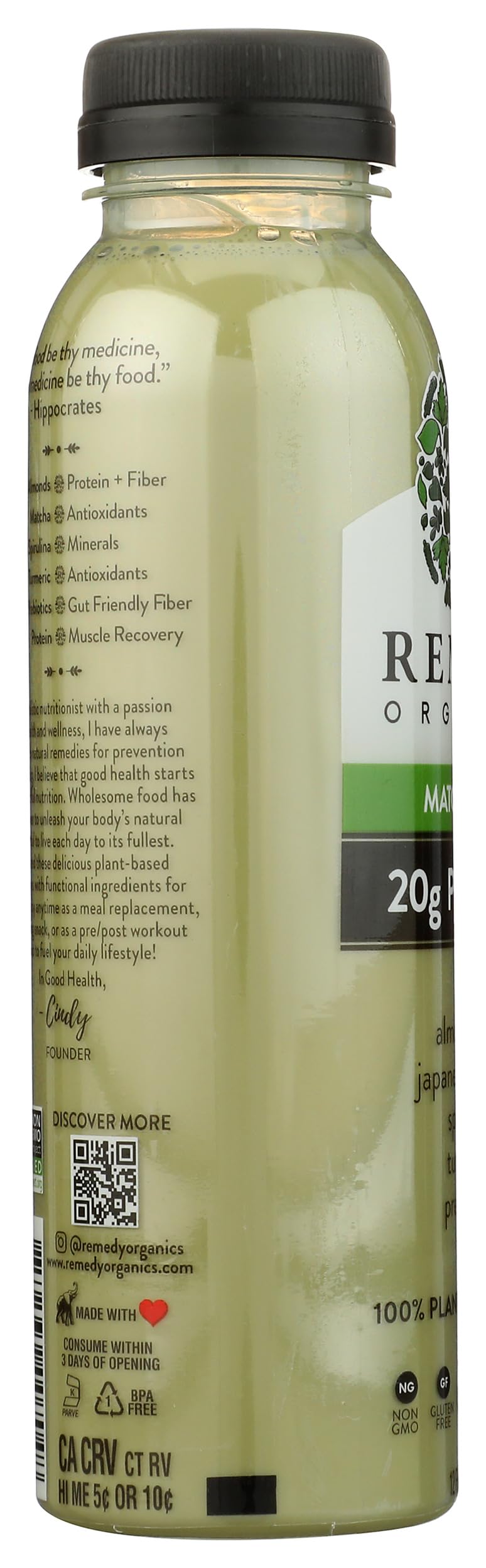Remedy Organics Protein | Matcha Fuel 12 FL Oz | Plant Based Protein Shakes, Ready To Drink | Organic, Gluten Free, Dairy Free,
