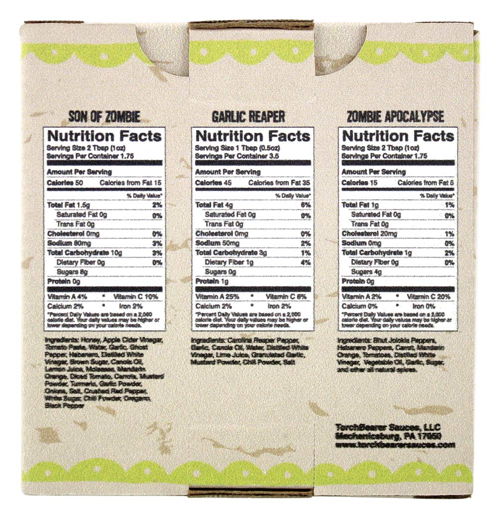 Torchbearer Sauces Best Sellers 3-Pack Mini Hot Sauce Gift Set, 1.7 Oz each - Zombie Apocalypse, Garlic Reaper, Son of Zombie