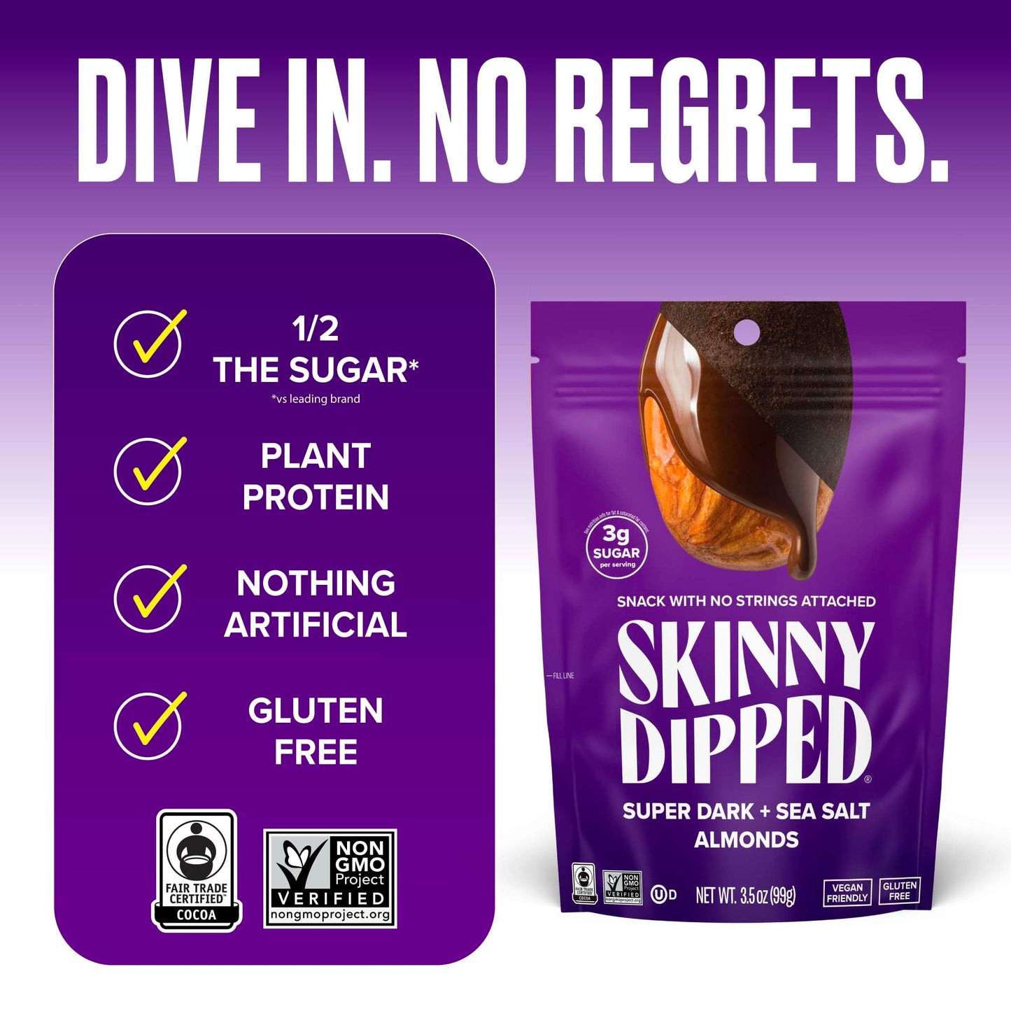 Skinnydipped Superdark + Sea Salt Chocolate Covered Almonds 3.5 Ounce Resealable Bag 1 Count