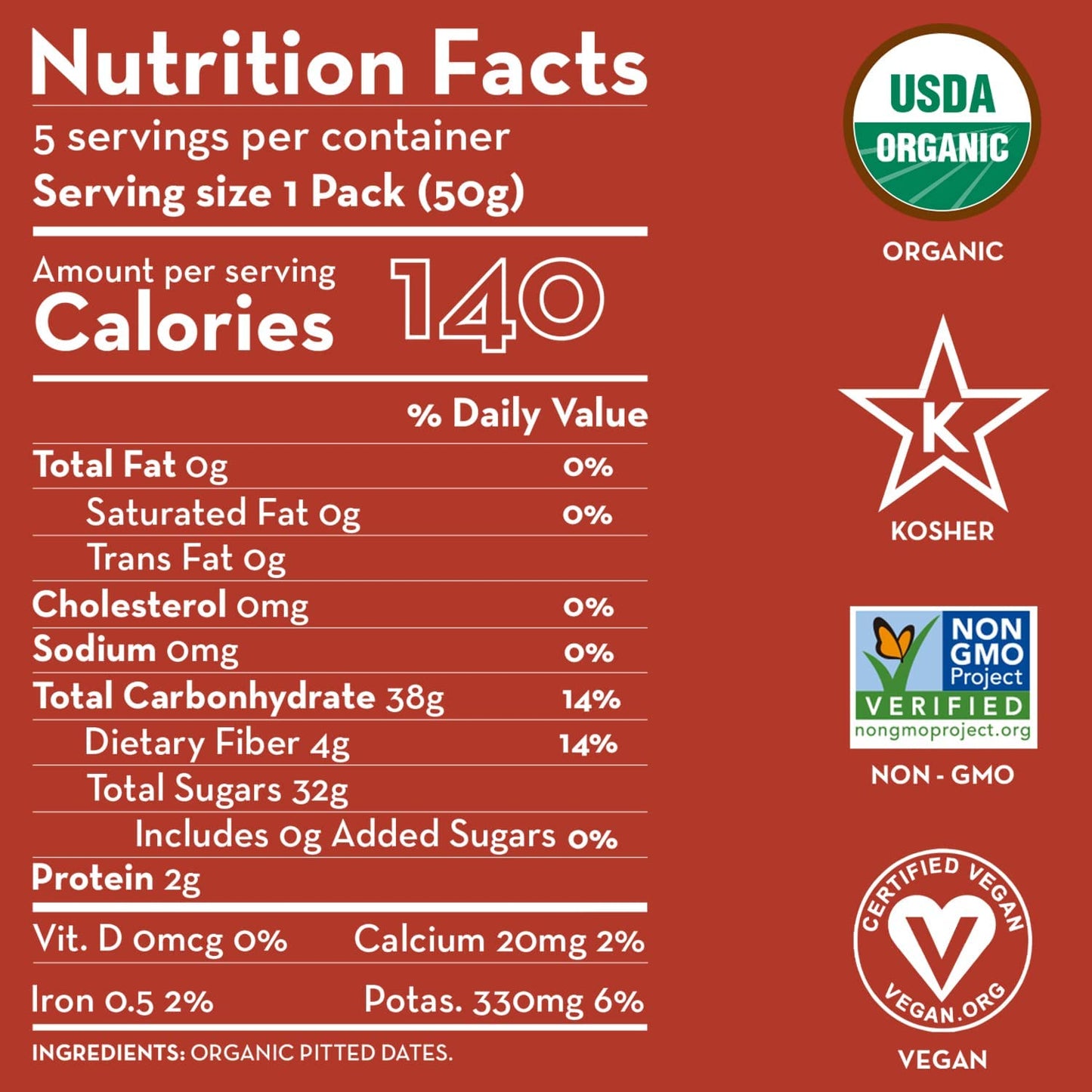 Sunny Fruit Organic Dried Pitted Deglet Nour Dates - 1 Bag (5 Individual Portion Packs) | Healthy, Convenient Superfood Snack Pa