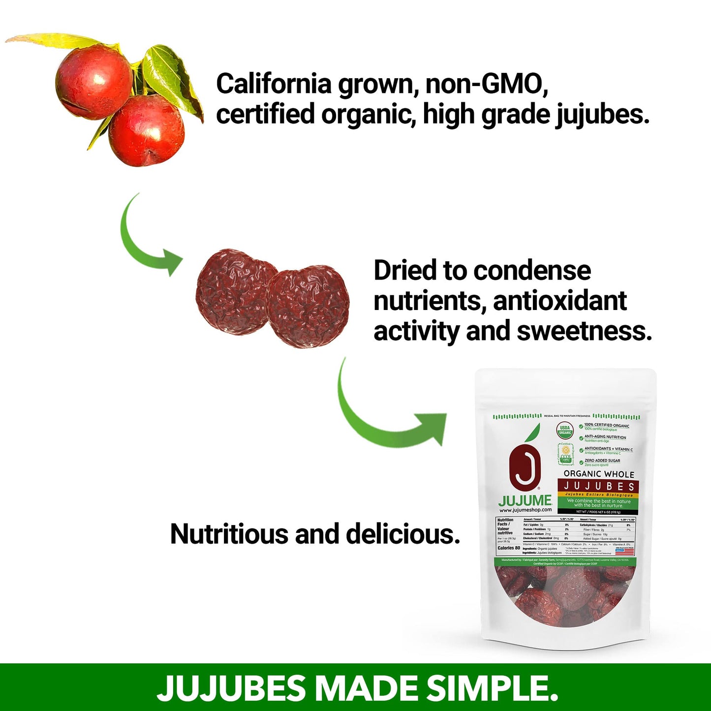 Jujume | Usda Organic California Grown Jujubes Red Dates | Individually Sorted 3X For Qa | High Grade Superfood | Healthy Dried