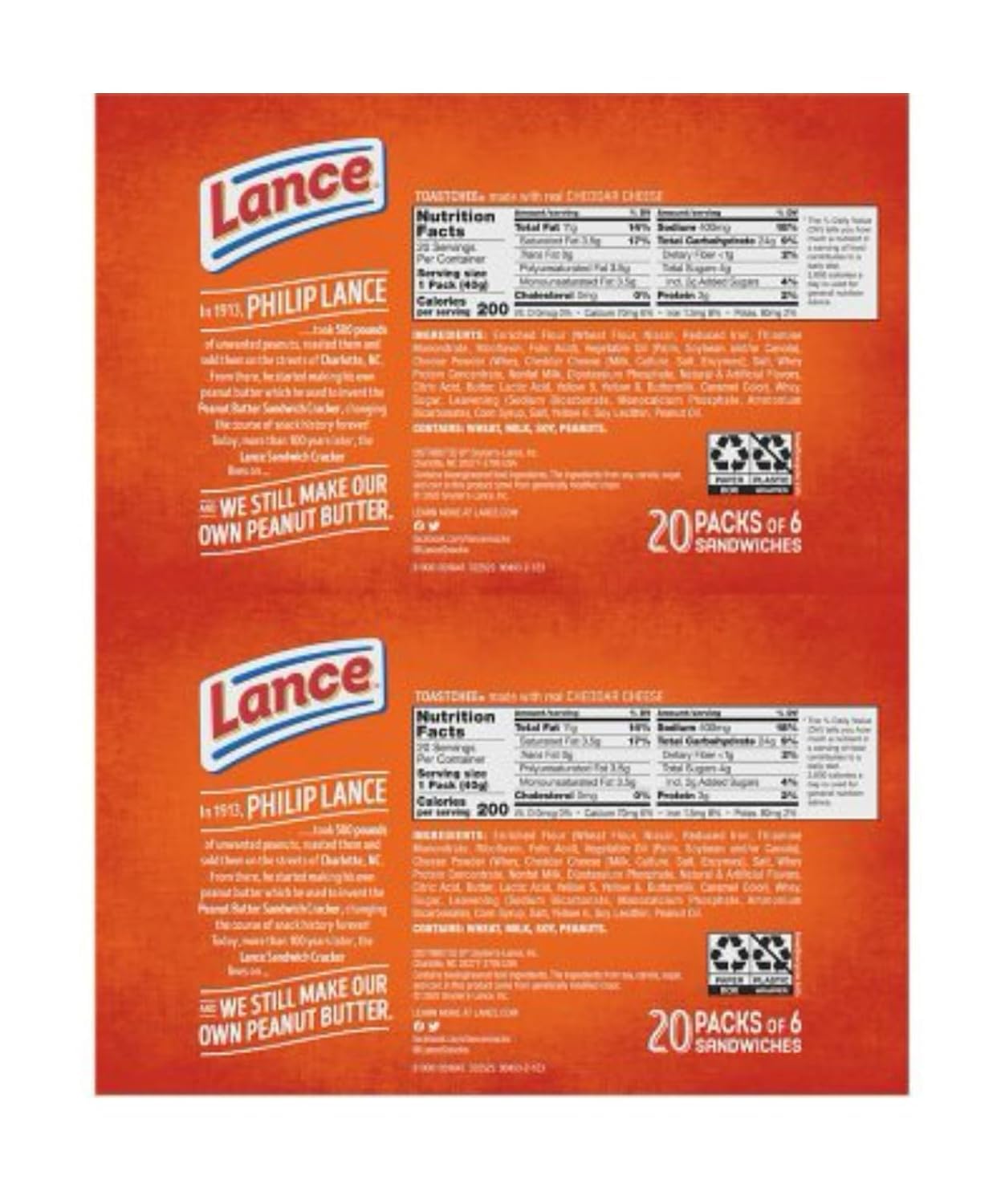Generic Lance ToastChee Cheddar Cheese  ers, 1.41 oz. (40 ct.), 2 Packs of 20, Total 56 oz.