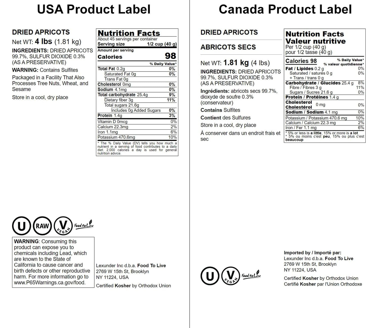 Food To Live - Dried Apricots, 4 Pounds Kosher, Vegan, Bulk, Product Of Turkey