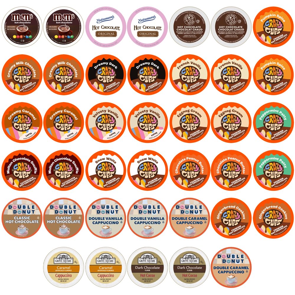Crazy Cups Cappuccino & Hot Chocolate Variety Pack, Including Flavored Chocolate & Cappuccino Coffee for Keurig K Cup Machines, 