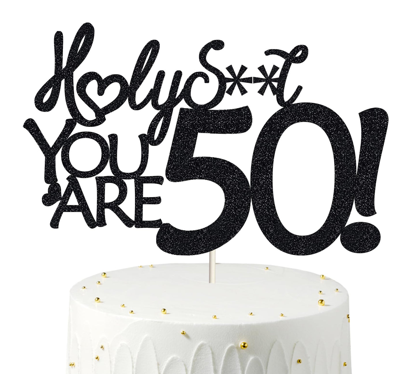 50 Birthday Cake Toppers-Black Glitter, Fifty Cake Topper, 50 Cake Topper, 50Th Birthday Decorations,50Th Birthday Cake Topper,