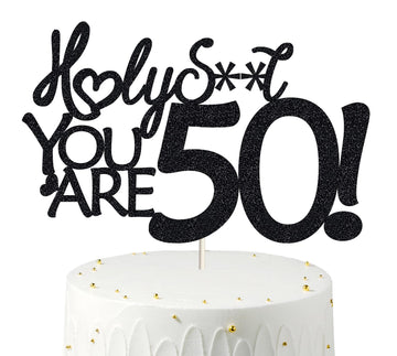 50 Birthday Cake Toppers-Black Glitter, Fifty Cake Topper, 50 Cake Topper, 50Th Birthday Decorations,50Th Birthday Cake Topper,