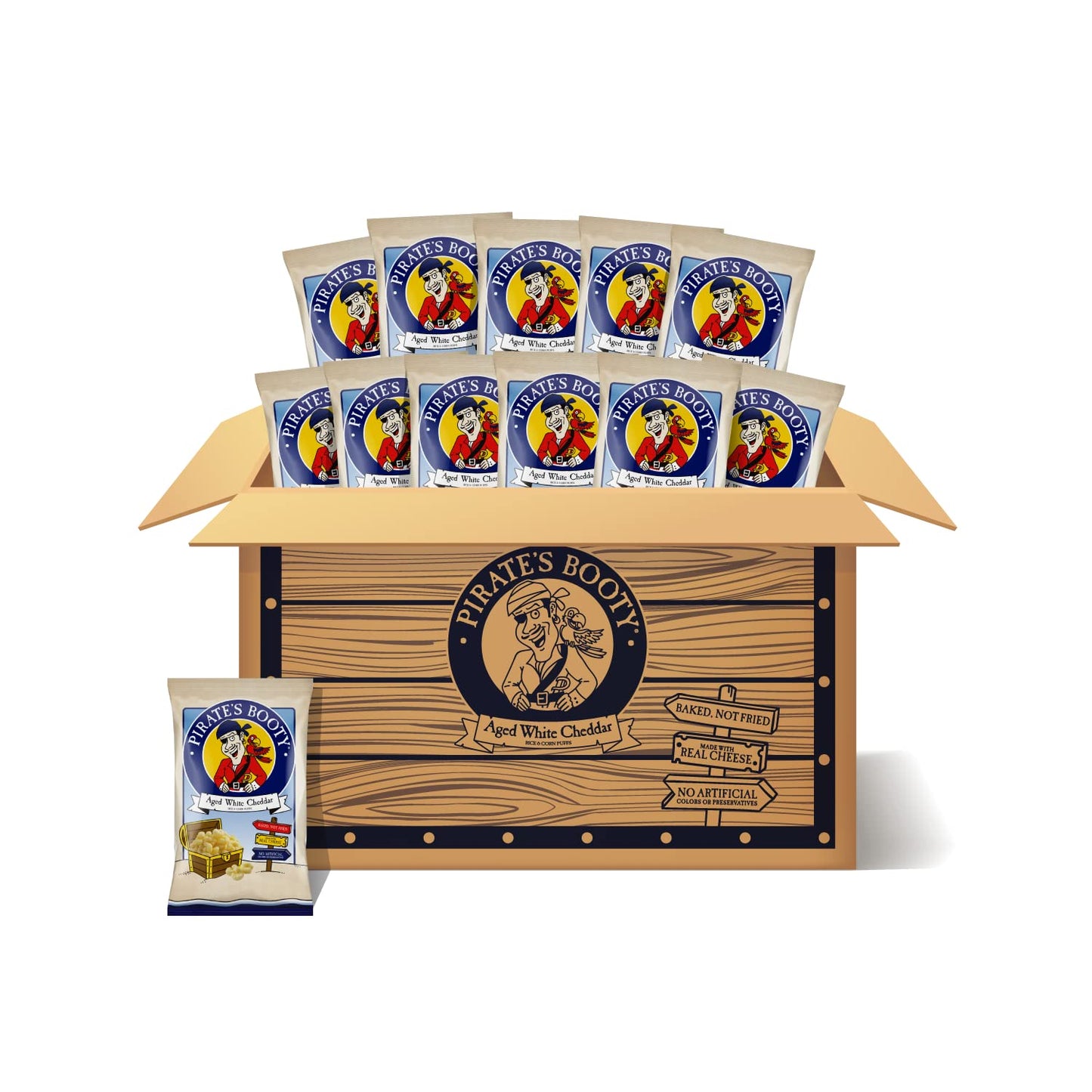 Pirates Booty Aged White Cheddar Cheese Puffs, Gluten-Free, Kids Snacks, 1oz (12ct)