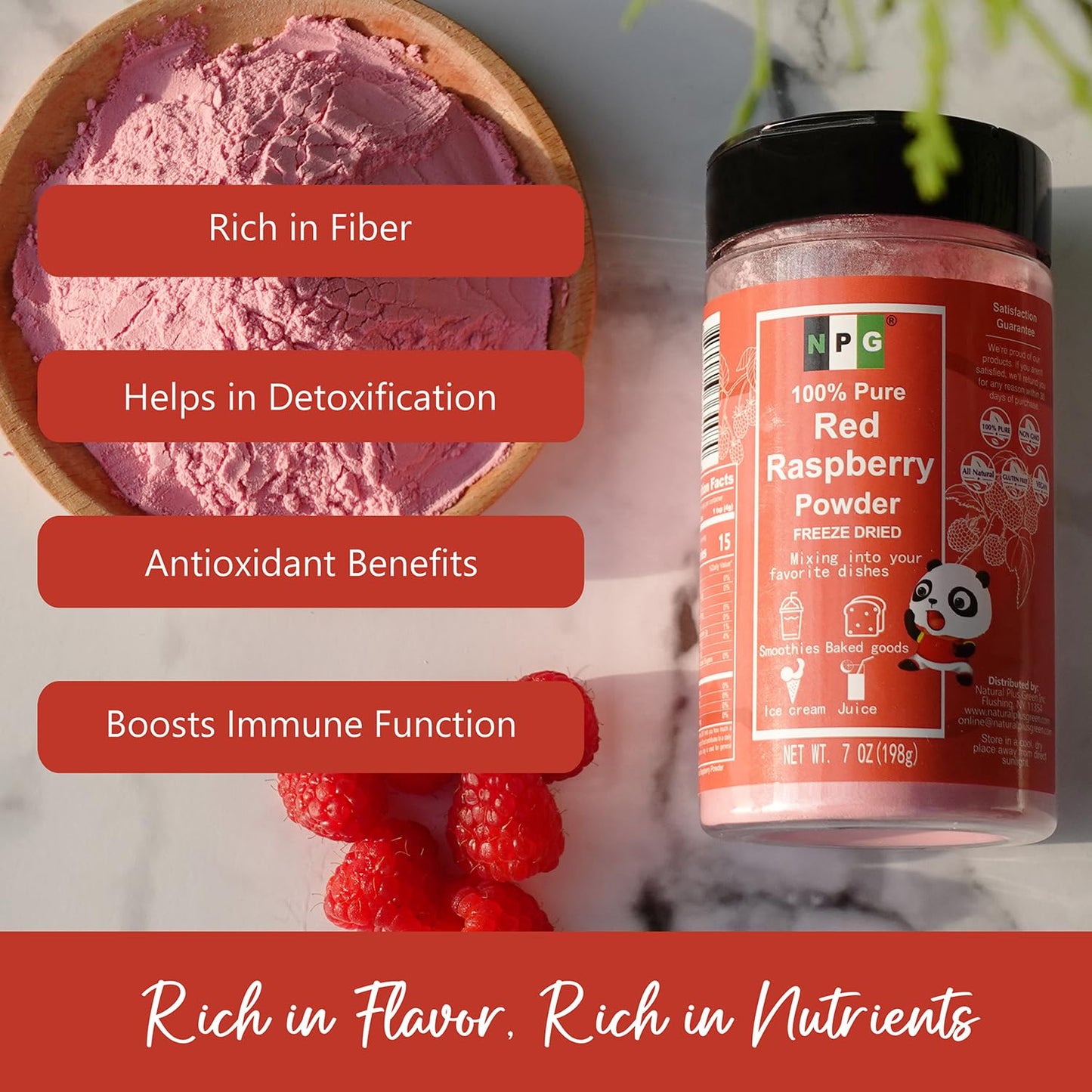 Npg Freeze Dried Red Raspberry Juice Powder 7 Oz, Seedless Fine Superfood Powder For Flavoring, Coloring, Baking, Smoothies, Pur
