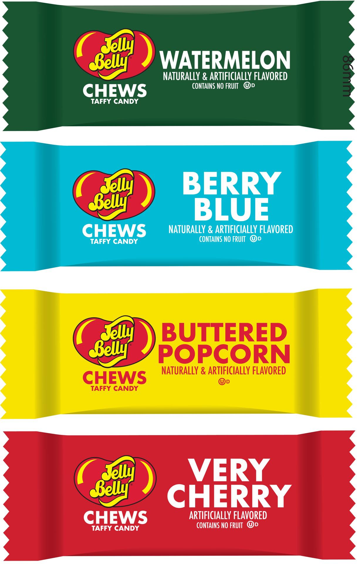 Jelly Belly Chews Taffy Candy Individually Wrapped Bulk Candy Chews - Jelly Belly Buttered Popcorn, Watermelon, Berry Blue and V