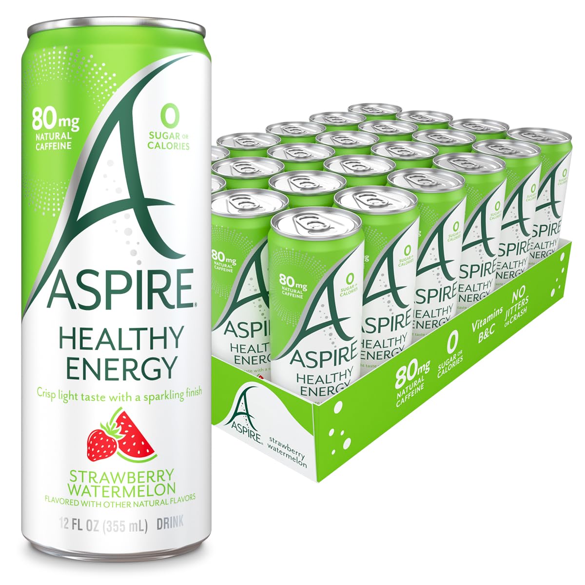 ASPIRE Strawberry Watermelon  Healthy Energy Drink with Low Caffeine  No Sugar  Carbs  and Keto Friendly  24 Pack