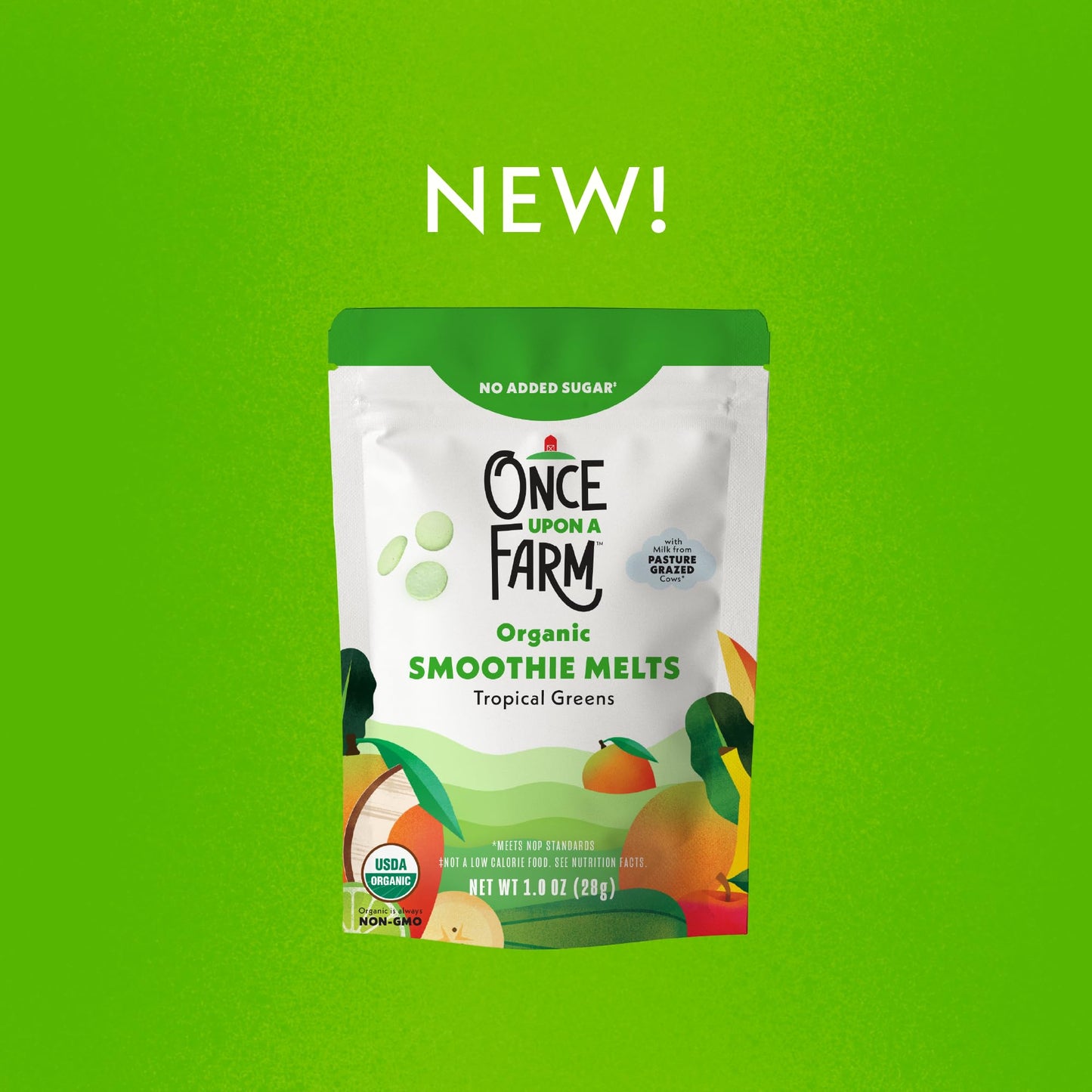 Once Upon A Farm Organic Smoothie Melts With Milk From Pasture Grazed Cows, Tropical Greens, Non Gmo, Kosher, 1 Ounces (Pack Of 8)