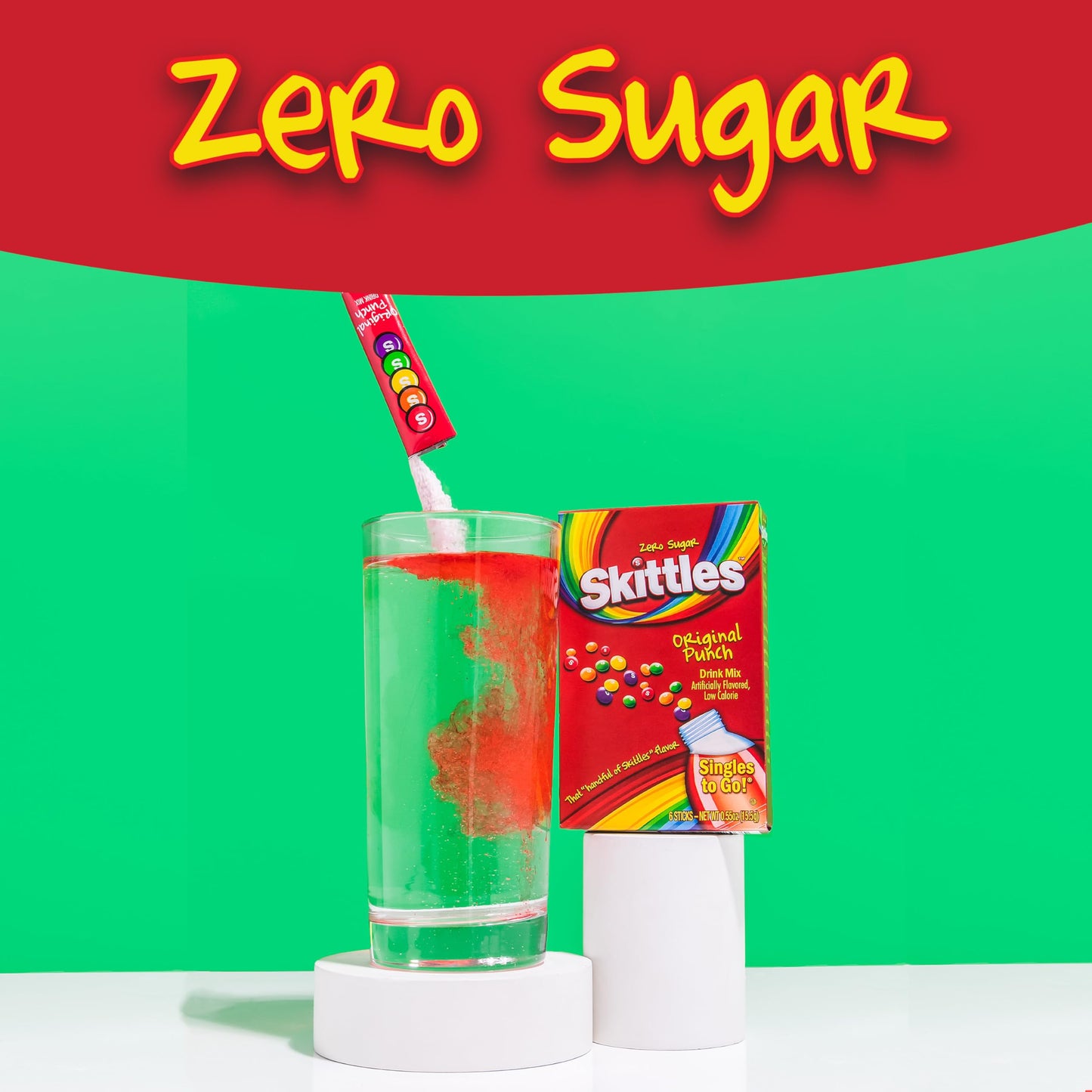 Skittles Singles To Go Original Punch, Powdered Drink Mix, Zero Sugar, Low Calorie, Includes 12 Boxes, 6 Servings Per Box, 72 To