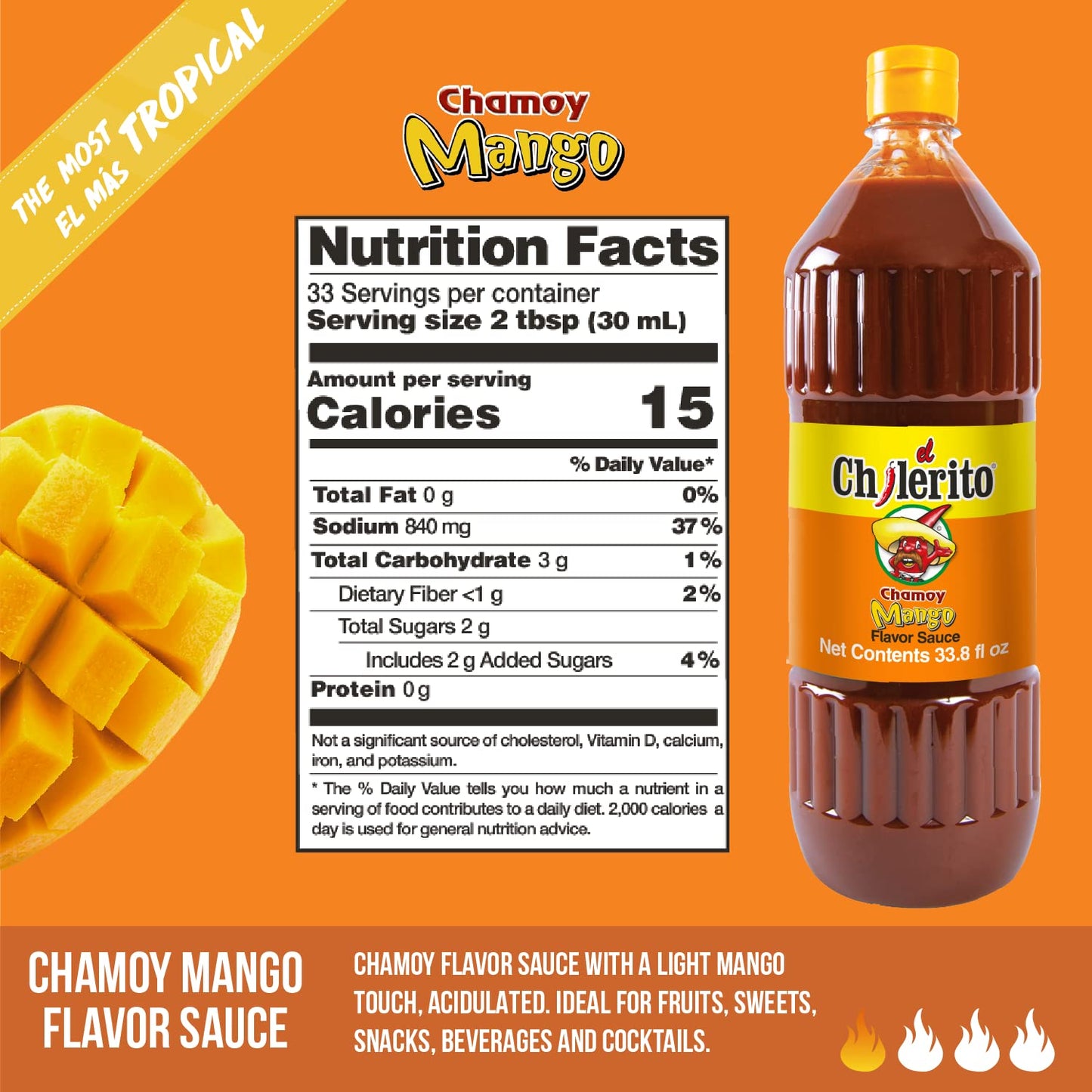 Bundle EL CHILERITO Sauce Chamoy Flavor 1L/ 33.8 Fl. Oz + Sauce Chamoy Mango Flavor - Mexican Foods - For Garnishing Fruits And