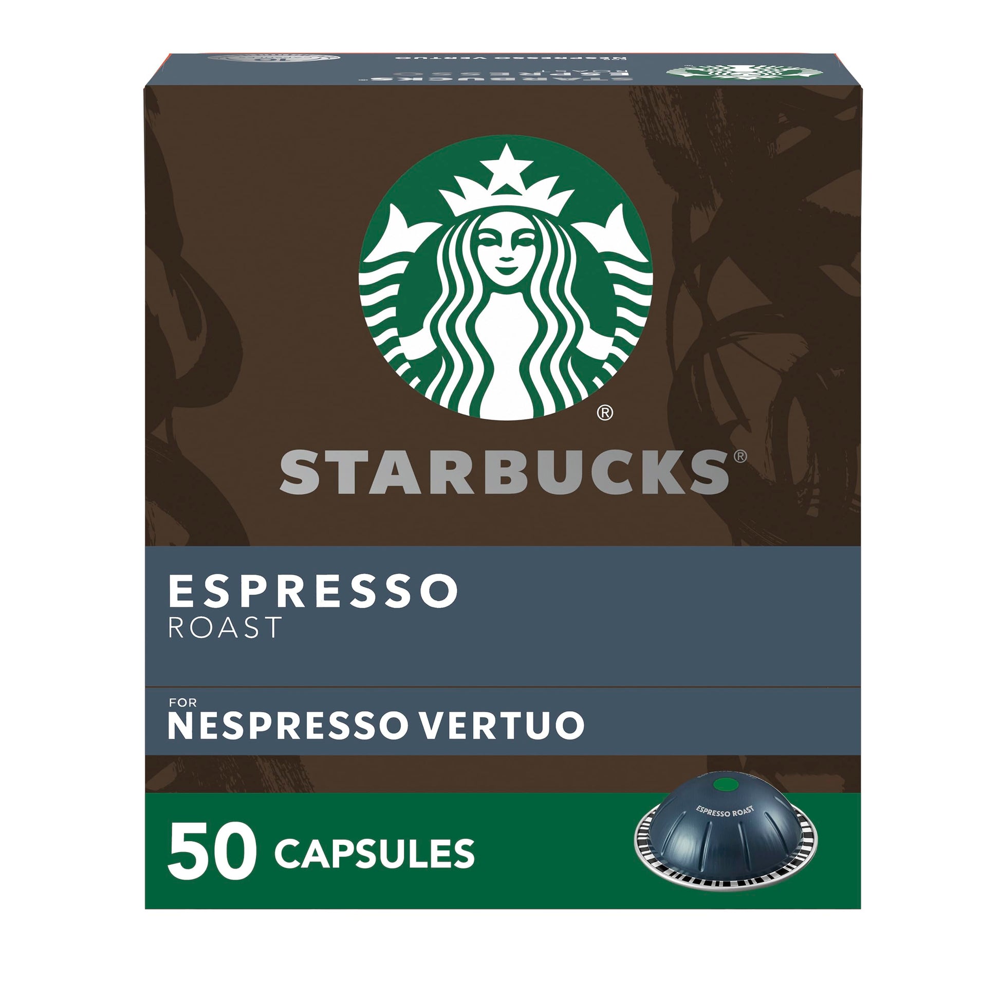 Starbucks Dark Roast Espresso Pods, 50-count, for Nespresso Vertuo, 1.35 oz per pod