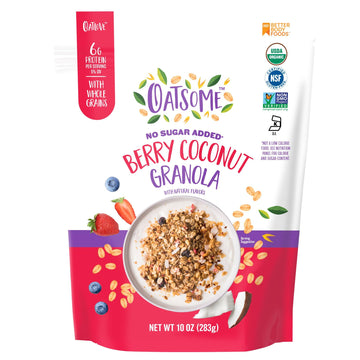Oatsome Berry Coconut Granola, No Sugar Added, Gluten Free, 6g Protein, Made with Whole Grain Organic Oats, Coconut, Strawberrie