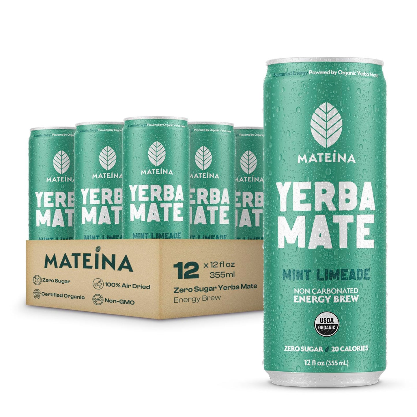 Mateina Yerba Mate Zero Sugar Energy Drink - 120mg Natural Caffeine - Organic  Non-GMO  Non-Carbonated - Dr. Andrew Huberman Recommended - 12 Pack (12oz Cans) (12 Pack  Mint Limeade)