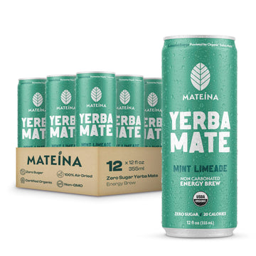 Mateina Yerba Mate Zero Sugar Energy Drink - 120mg Natural Caffeine - Organic  Non-GMO  Non-Carbonated - Dr. Andrew Huberman Recommended - 12 Pack (12oz Cans) (12 Pack  Mint Limeade)
