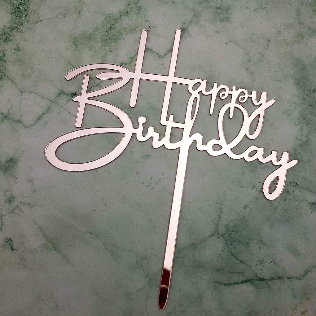 Happy Birthday Cake Topper For Birthday Party Decorations - Mirror Rose Gold Acrylic