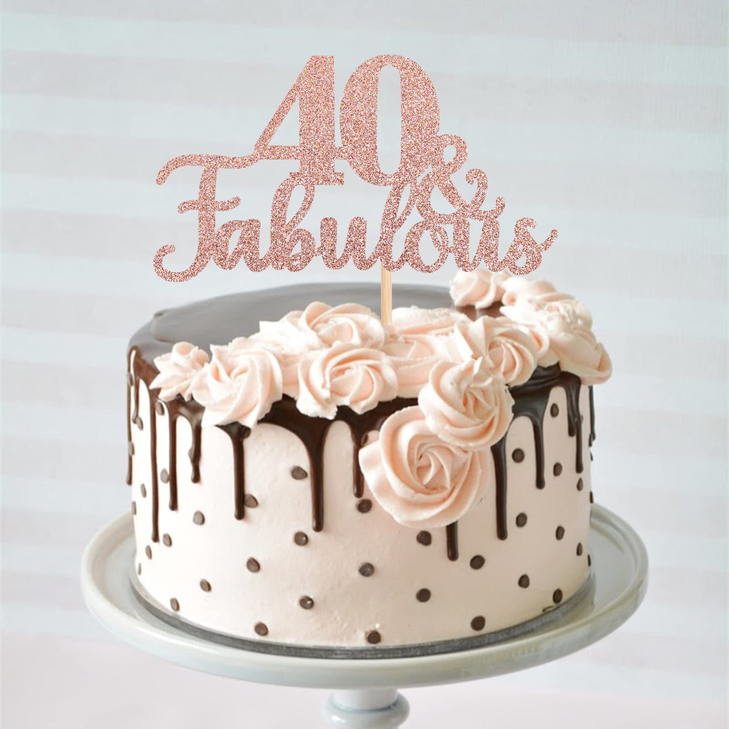 1 Pcs 40 & Fabulous Cake Topper Glitter Forty And Fabulous Cake Toppers Happy 40Th Birthday Cake Pick For 40Th Wedding Anniversa