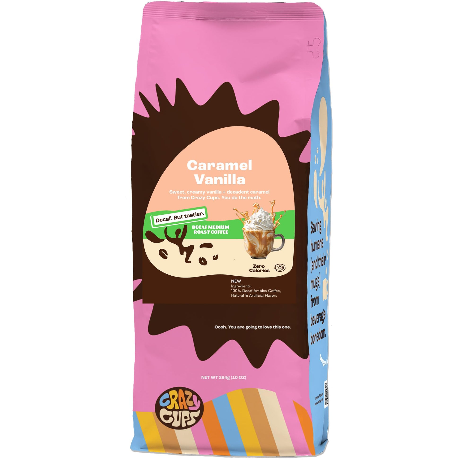 Crazy Cups Decaf Flavored Ground Coffee, Caramel Vanilla, 10 oz Bag, For Hot or Iced Coffee