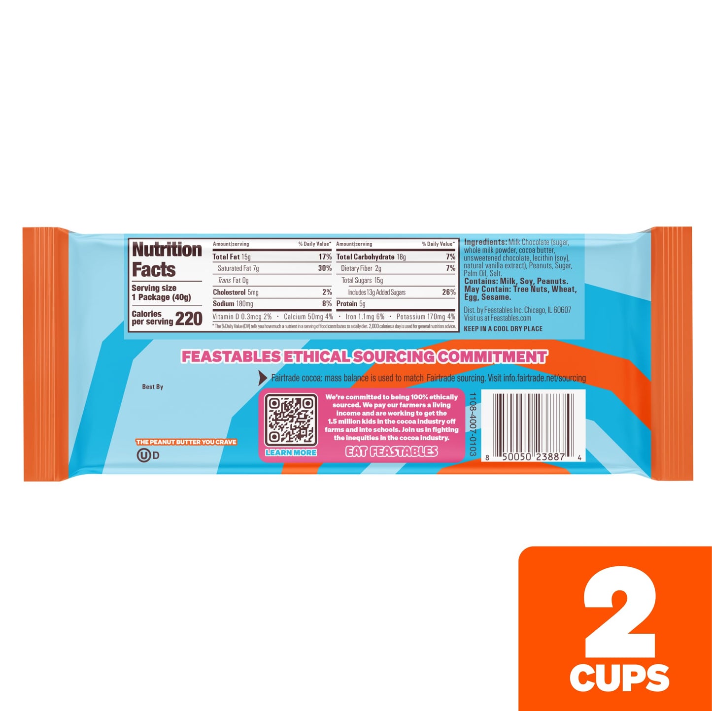 Feastables Mrbeast Peanut Butter Cups, Milk Chocolate & Creamy Peanut Butter Filling, Cups For Mature-Themeds & Kids, Chocolate Candy For Snacks, Gifts, Or Dessert, Made With Fairtrade Cocoa, 2 Pack, 24 Count
