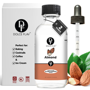 Dolce Flav Almond Extract, Water-Soluble, Sugar-Free, 2 Oz, Concentrated Flavoring for Baking, Pastries & Beverages