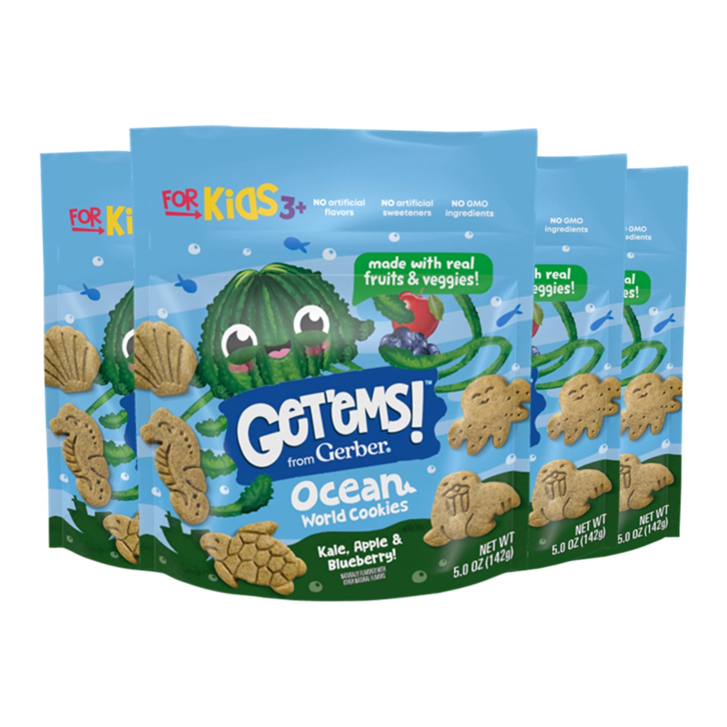 GetEms! From Gerber, Snacks For Kids, Kale, Apple & Blueberry Ocean World Cookies, Made With Real Veggies & Fruits, Iron & Vita