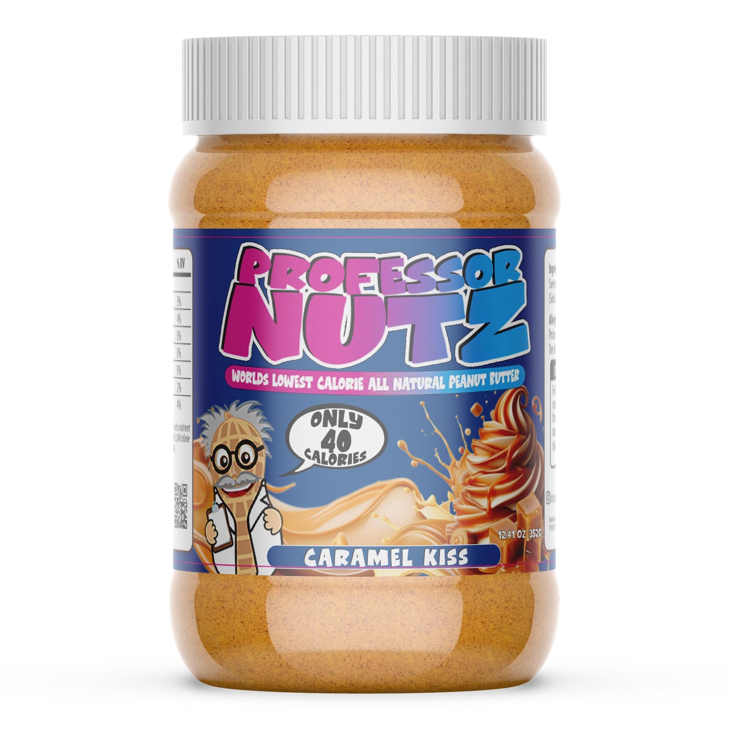 Professor Nutz Organic Peanut Butter, Low Calorie, Natural Fiber, 12.41 Ounce, Caramel Kiss