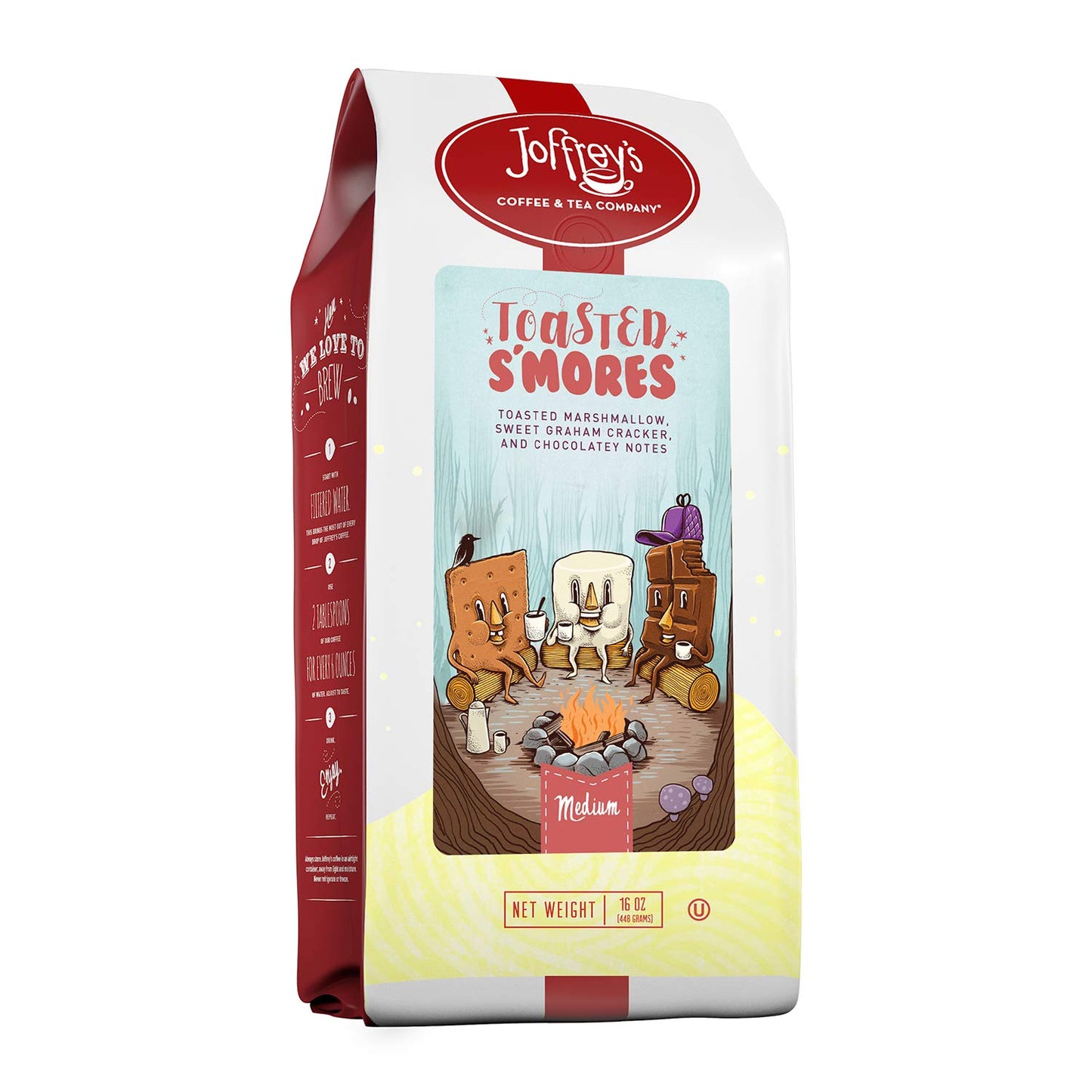 JoffreyS Coffee - Toasted SMores  Flavored Coffee  Artisan Medium Roast  Arabica Beans  Marshmallow  Graham Breaker  & Chocolate Flavor  Gluten-Free  No Sugar (Ground  16 Oz)