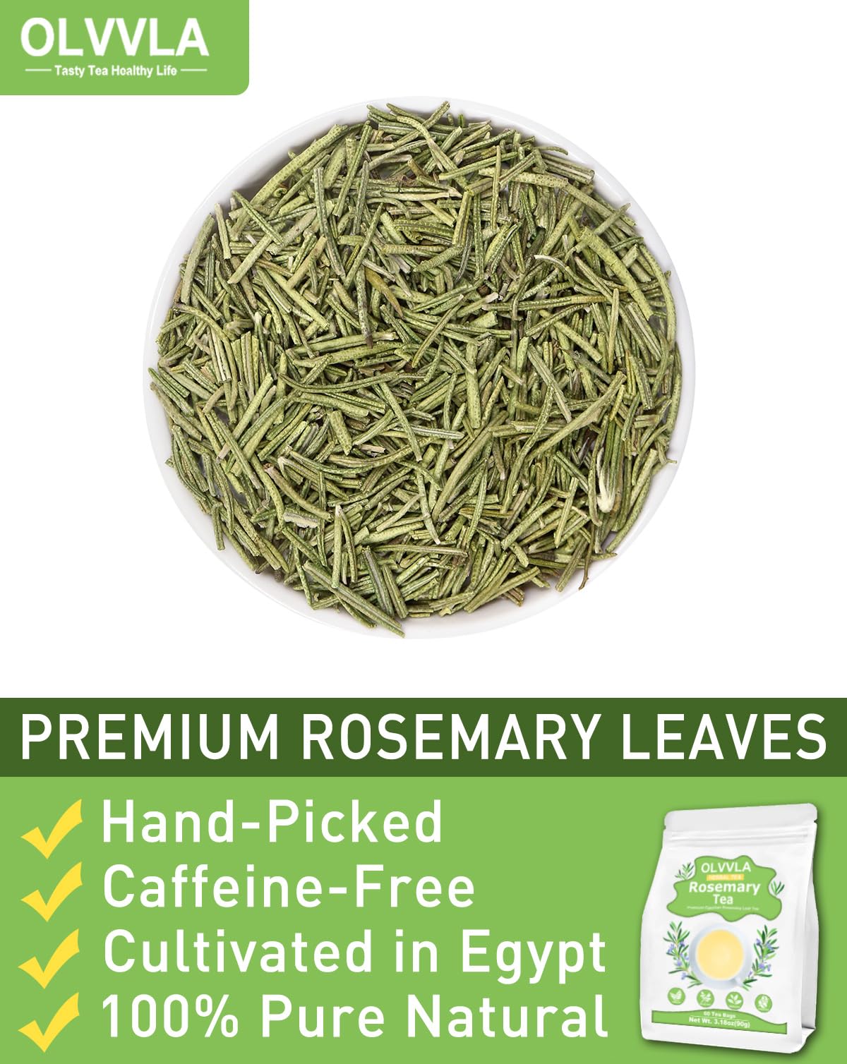 Olvvla Rosemary Tea Bags - 1.5g, 60 Count - Pure Natural Dried Rosemary Leaves, Non-GMO, Caffeine-free, Support Digestion