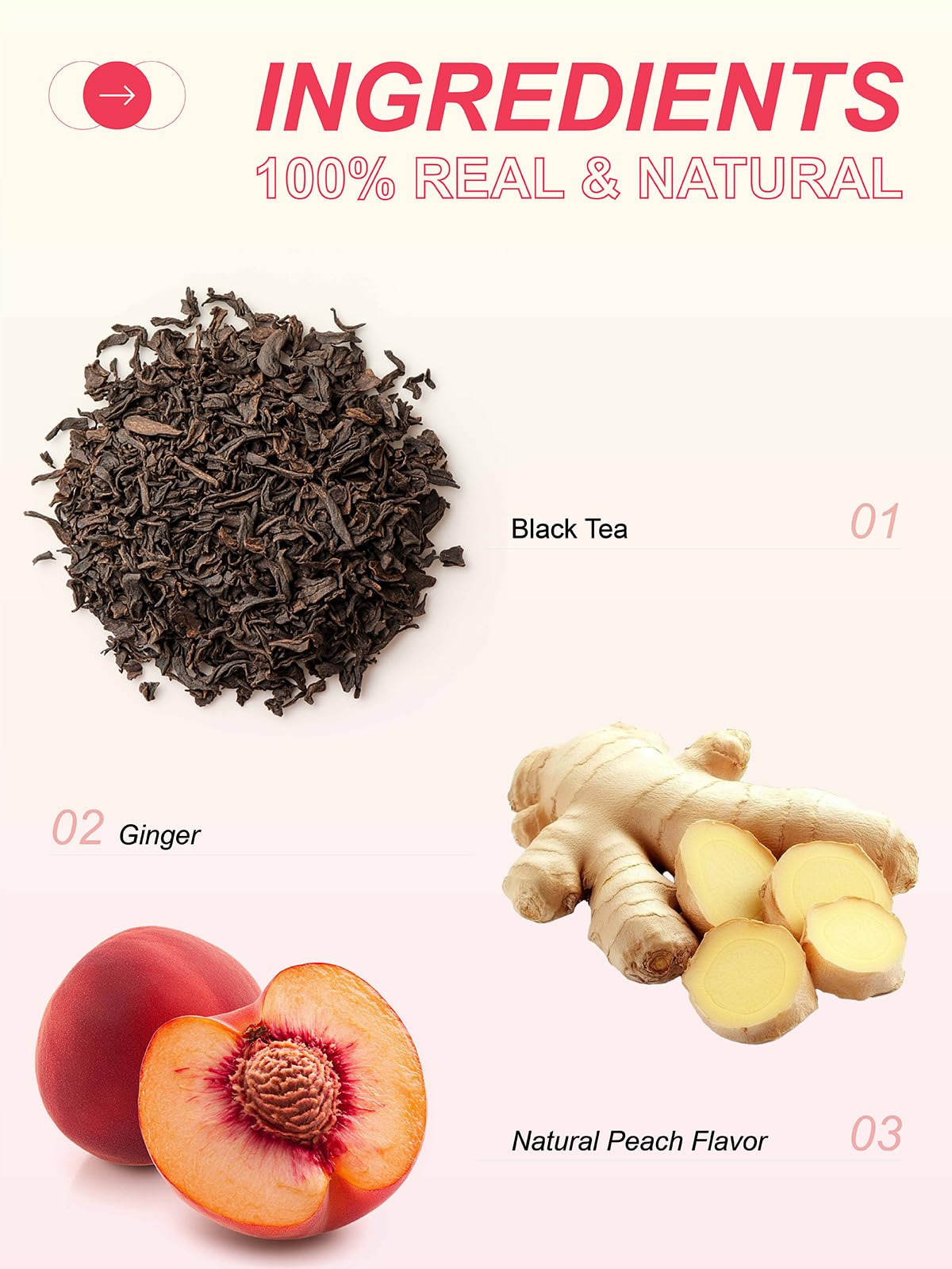 Teelux Peach Ginger Black Tea, Mellow Black Tea With Spicy Ginger & Peach Flavor, Caffeinated, 100 Count
