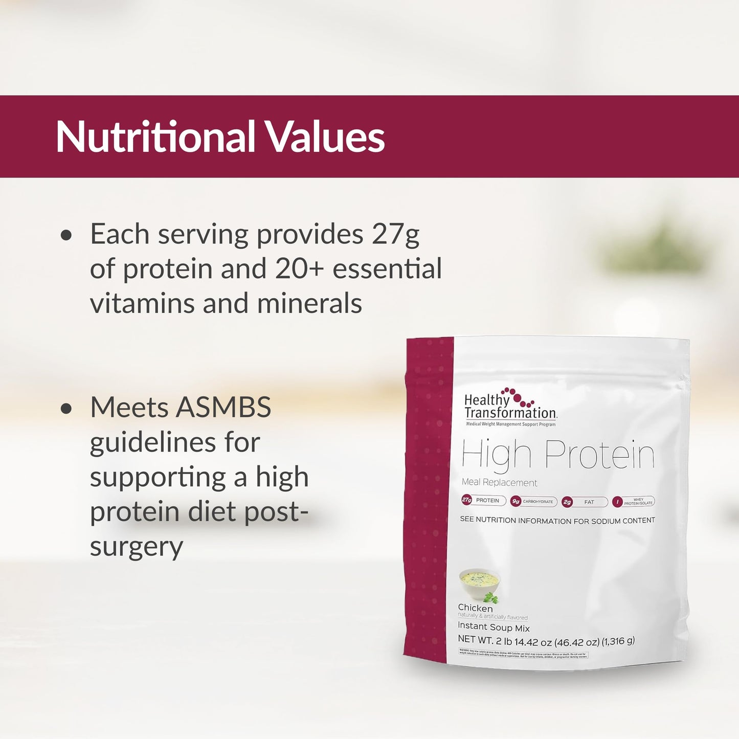 Bariatric Advantage High Protein Meal Replacement Drink Mix, Chicken Soup, 27g Protein, 46.42 Ounce