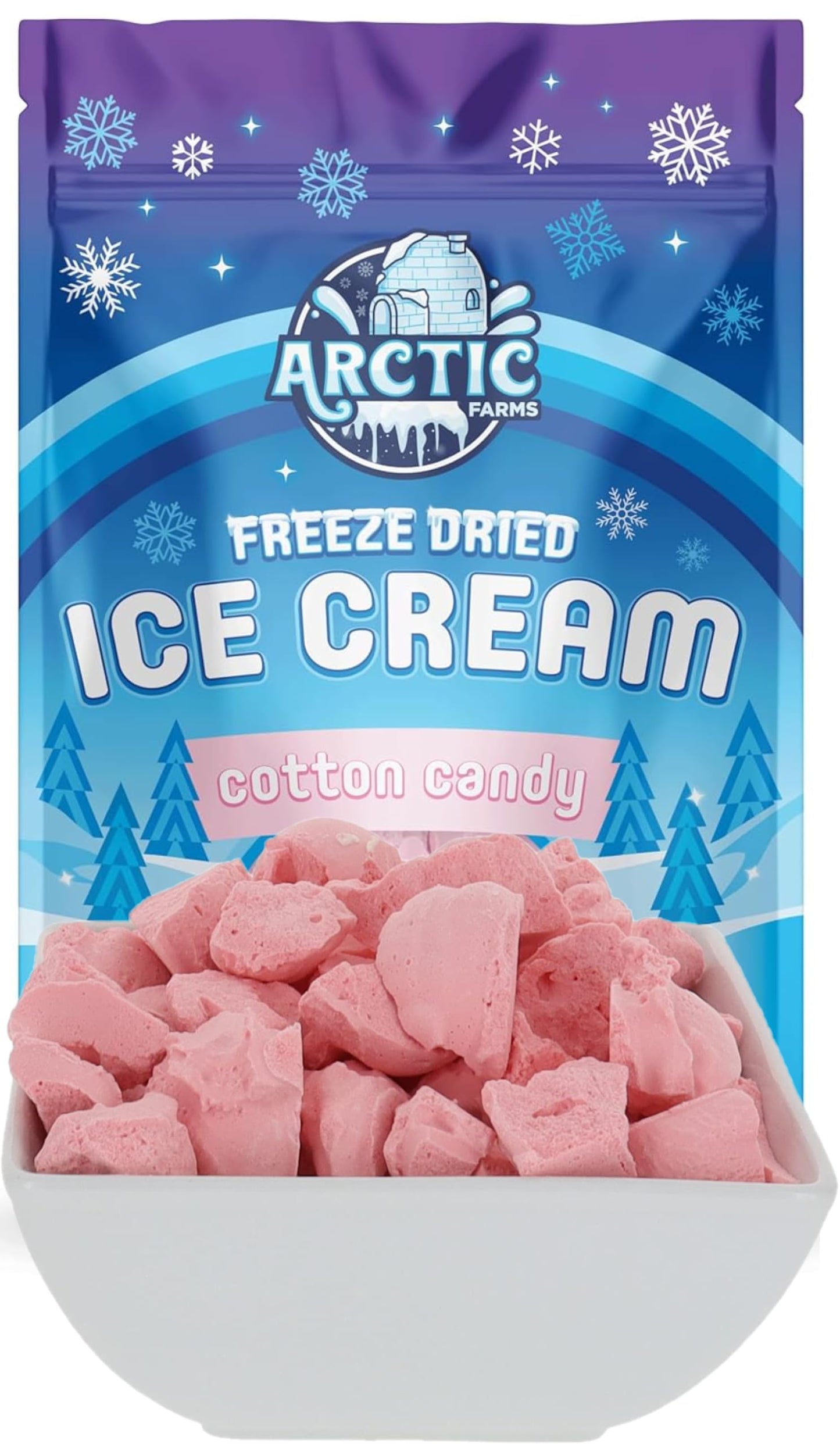 Arctic Farms Freeze Dried Ice Cream Bits Bagged And Boxed - Does Not Melt (Cotton Candy)
