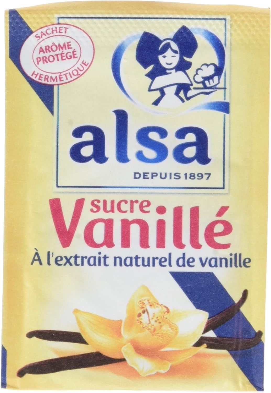 Alsa Vanilla Flavored Sugar with Natural Extract, 12 x 7.5 g Pack