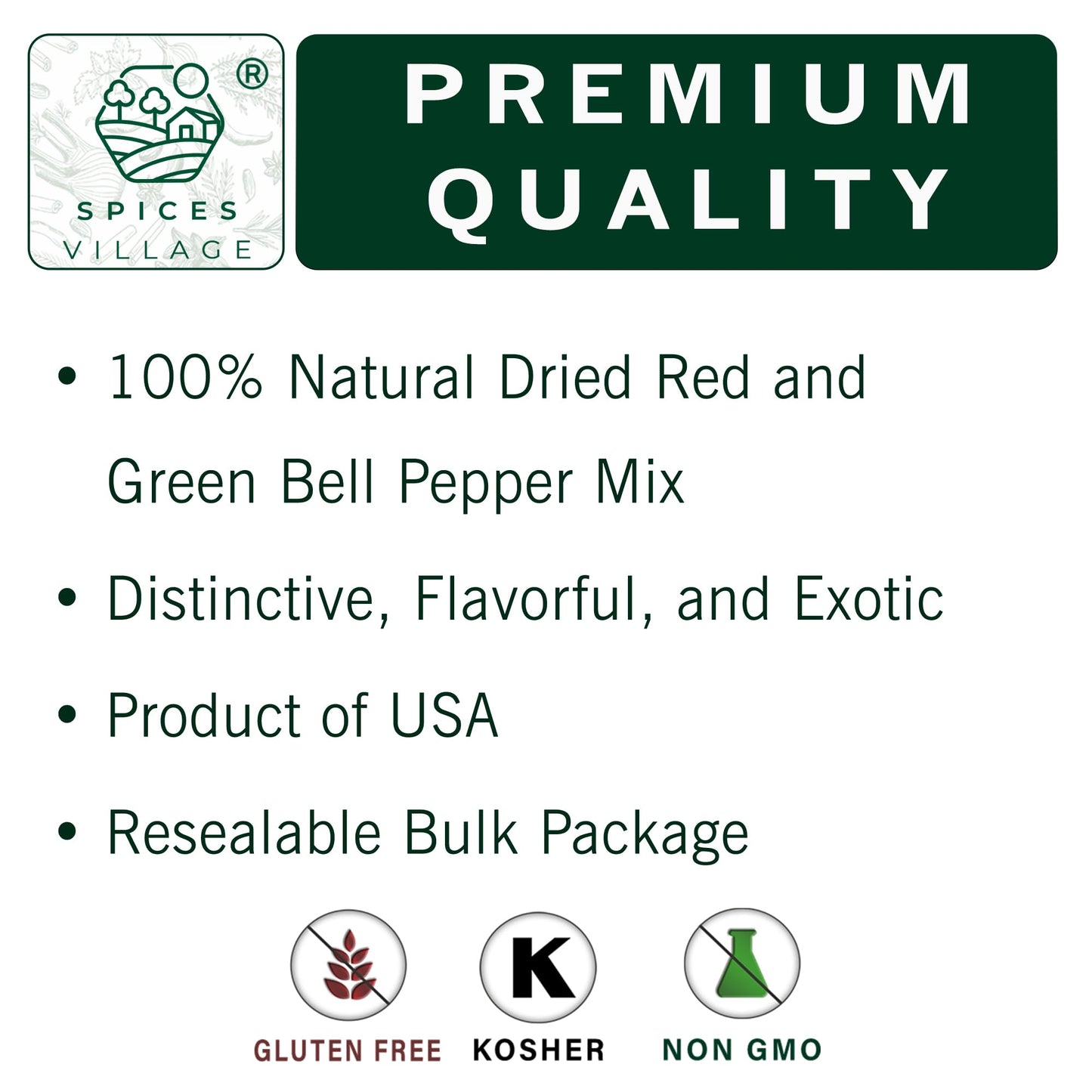 Spices Village Dehydrated Red And Green Bell Peppers Mix, Dried Bell Pepper Flakes, 16 Oz (1 Lb), Dried Ramen Toppings, Bulk Dri