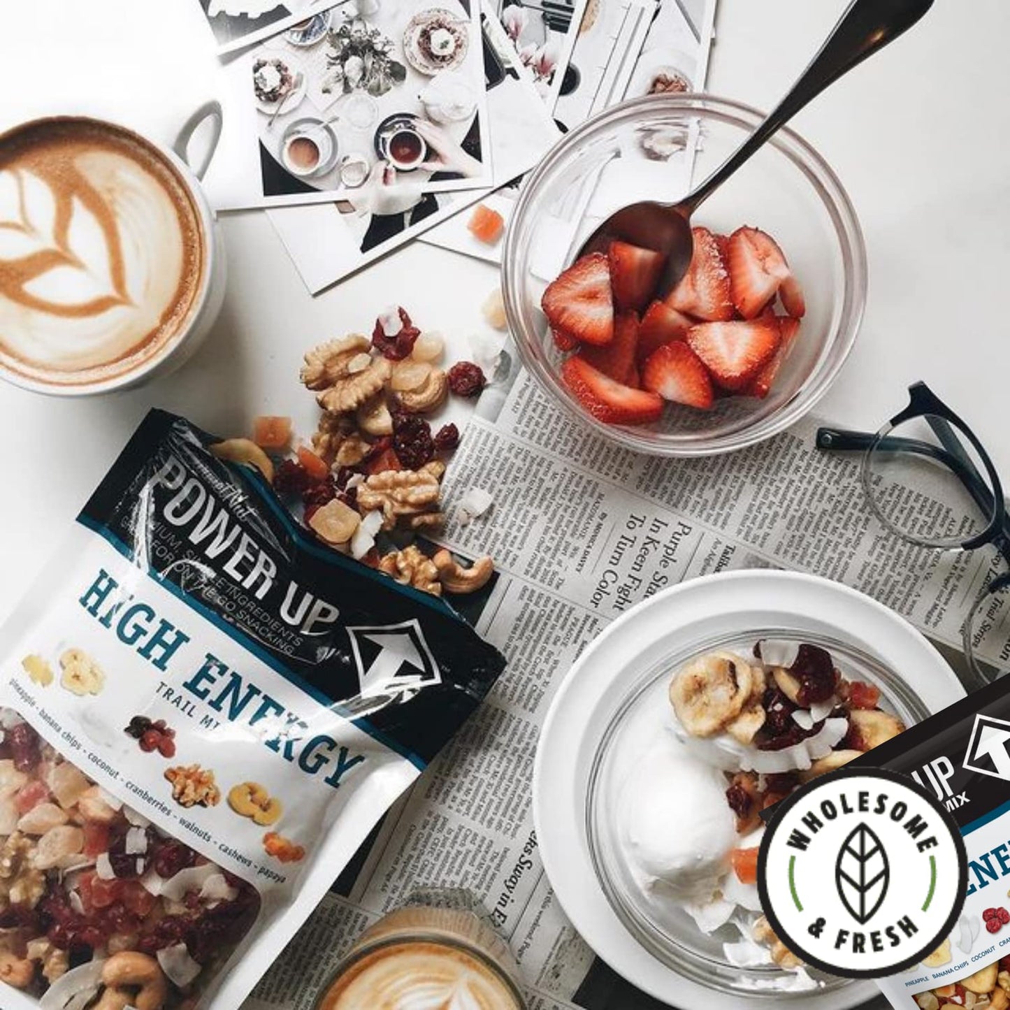 Power Up High Energy Trail Mix By Gourmet Nut, Walnuts, Banana Chips, Cashews, Coconut, Cranberries & Papaya Mix - Keto & Paleo