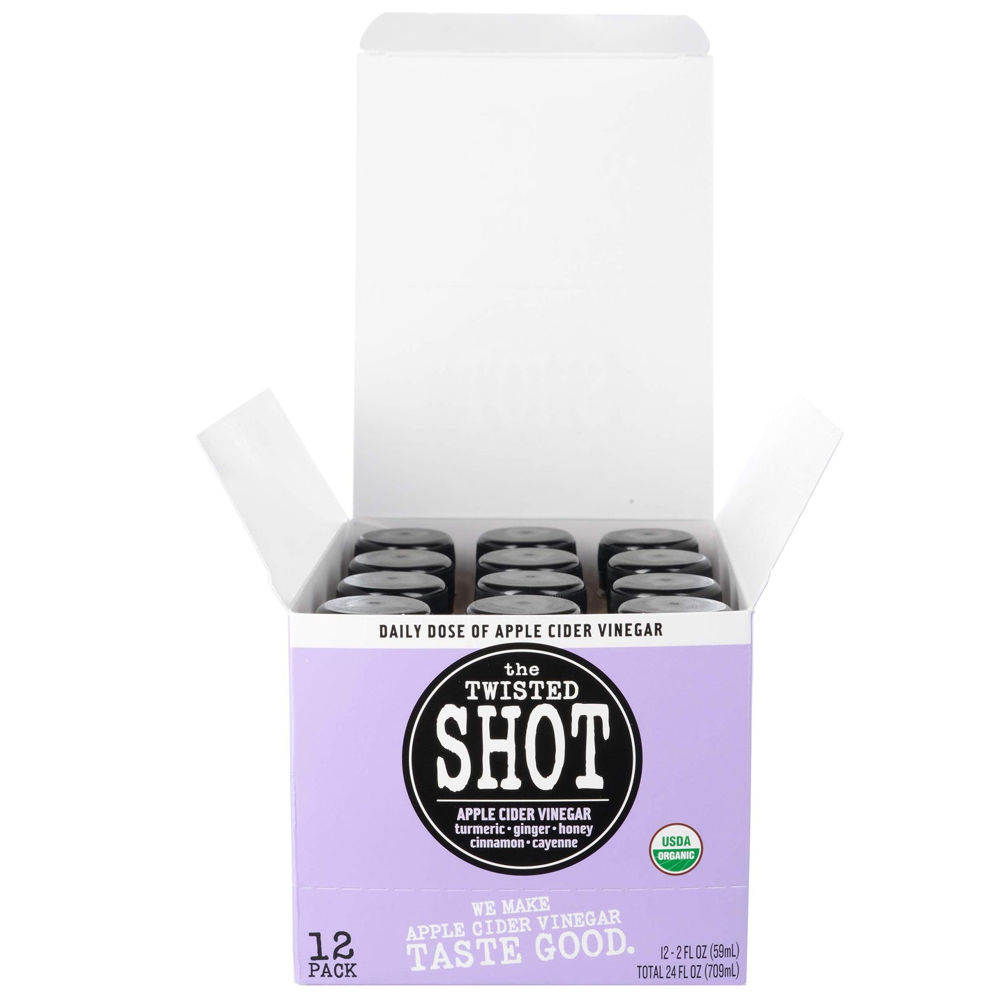 The Twisted Shot | Organic Apple Cider Vinegar Wellness Shots With Ginger, Turmeric, Honey, Cinnamon And Cayenne | Digestion, Immunity And Gut Health Support | Ready To Drink | 12, 2 Oz Mini Bottles