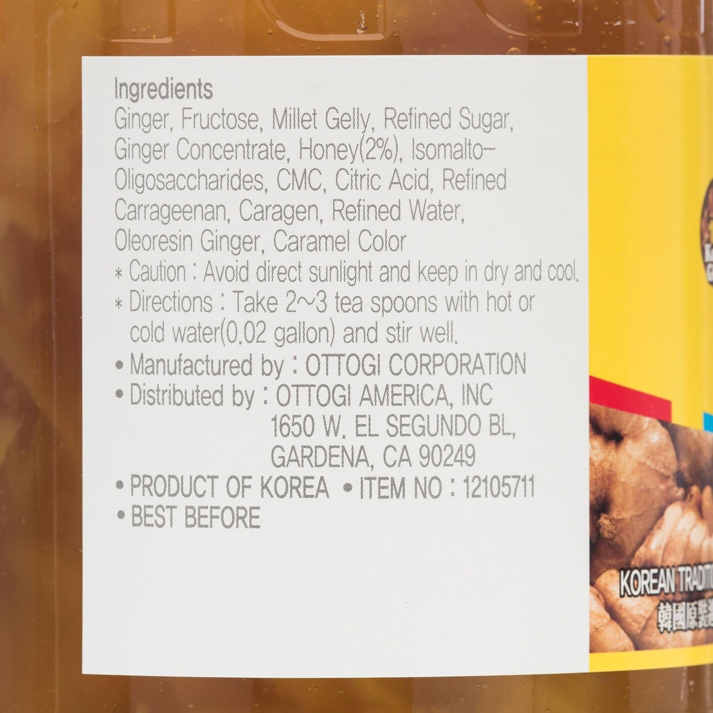 OTTOGI Honey Ginger Tea Concentrate, Caffeine-Free, 35oz (1kg) with Real Sliced Ginger & Honey, Versatile for Hot or Cold Drinks